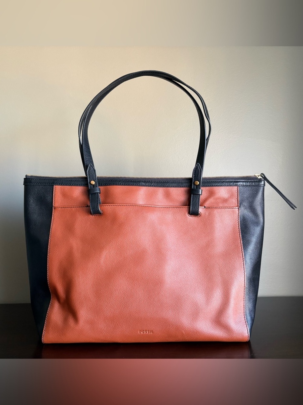 Fossil Two-Tone Leather Rachel Tote (Tan and Black)